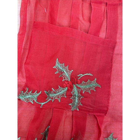VTG 1960s Christmas Apron Sheer Red Organza Green / Red Embroidered Holly Pocket - Picture 4 of 8